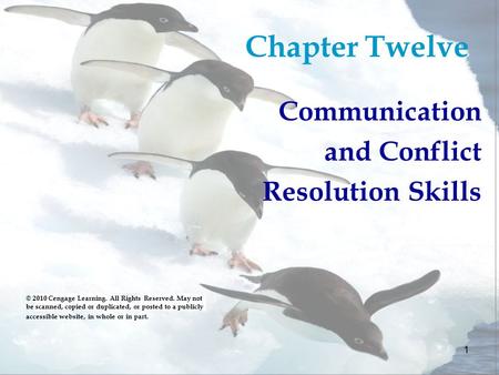1 Chapter Twelve Communication and Conflict Resolution Skills © 2010 Cengage Learning. All Rights Reserved. May not be scanned, copied or duplicated, or.
