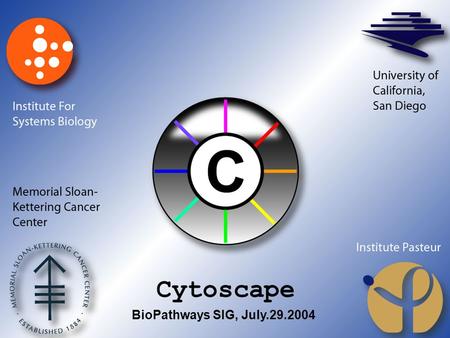 BioPathways SIG, July.29.2004. www.cytoscape.org Networks in Biology Molecular interaction and similarity networks are vital for understanding gene function.