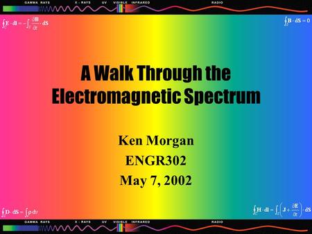 A Walk Through the Electromagnetic Spectrum Ken Morgan ENGR302 May 7, 2002.