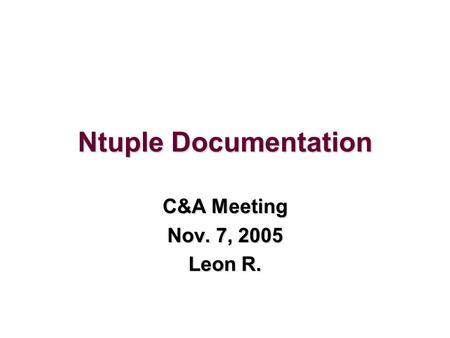 Ntuple Documentation C&A Meeting Nov. 7, 2005 Leon R.