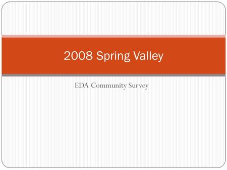 EDA Community Survey 2008 Spring Valley. Are you happy with the variety of shops & services in Spring Valley ? No 73 Yes 84.
