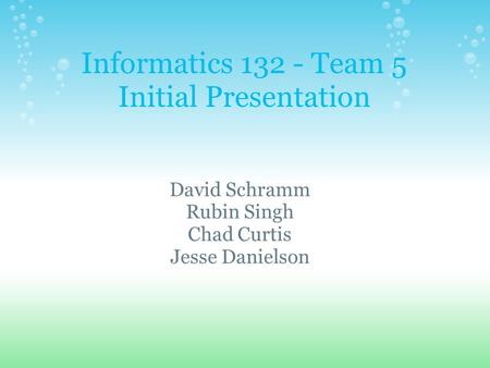 Informatics 132 - Team 5 Initial Presentation David Schramm Rubin Singh Chad Curtis Jesse Danielson.