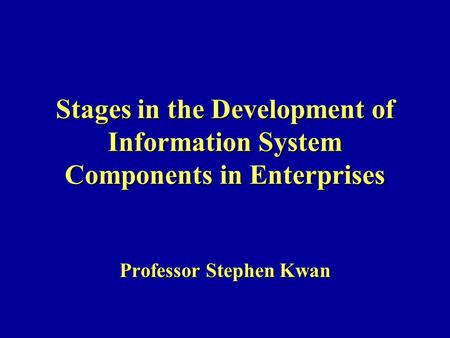 Stages in the Development of Information System Components in Enterprises Professor Stephen Kwan.