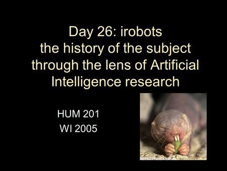 Day 26: irobots the history of the subject through the lens of Artificial Intelligence research HUM 201 WI 2005.