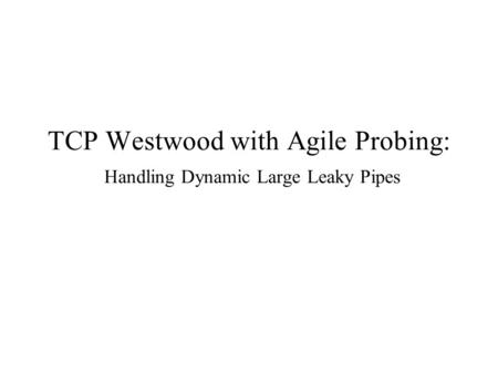 TCP Westwood with Agile Probing: Handling Dynamic Large Leaky Pipes.