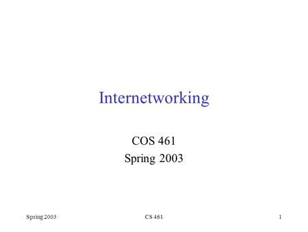 Spring 2003CS 4611 Internetworking COS 461 Spring 2003.