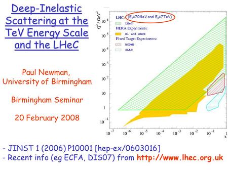 Deep-Inelastic Scattering at the TeV Energy Scale and the LHeC Paul Newman, University of Birmingham Birmingham Seminar 20 February 2008 - JINST 1 (2006)