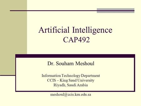 Artificial Intelligence CAP492