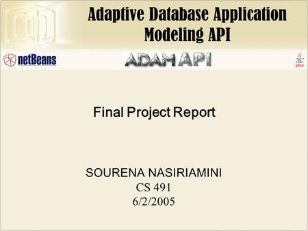 Adaptive Database Application Modeling API Final Project Report SOURENA NASIRIAMINI CS 491 6/2/2005.