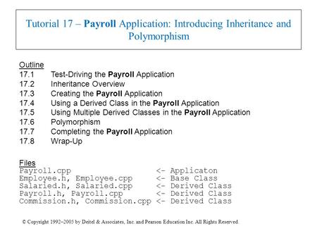 © Copyright 1992–2005 by Deitel & Associates, Inc. and Pearson Education Inc. All Rights Reserved. Tutorial 17 – Payroll Application: Introducing Inheritance.