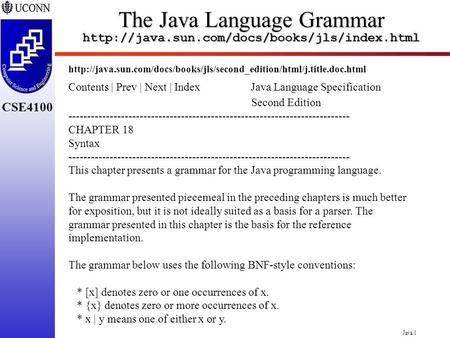 Java.1 CSE4100 The Java Language Grammar