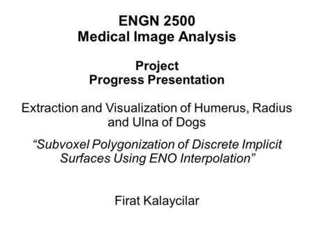 ENGN 2500 Medical Image Analysis Project Progress Presentation Extraction and Visualization of Humerus, Radius and Ulna of Dogs “Subvoxel Polygonization.