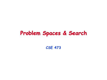 Problem Spaces & Search CSE 473. © Daniel S. Weld 2 473 Topics Agents & Environments Problem Spaces Search & Constraint Satisfaction Knowledge Repr’n.