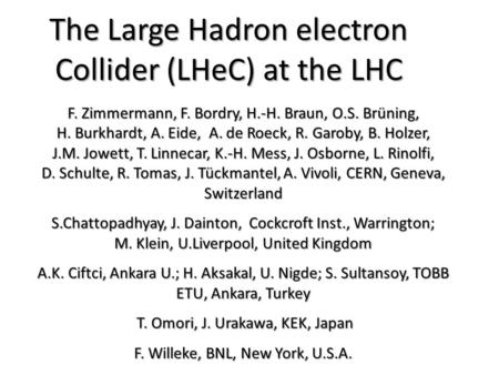 The Large Hadron electron Collider (LHeC) at the LHC F. Zimmermann, F. Bordry, H.-H. Braun, O.S. Brüning, H. Burkhardt, A. Eide, A. de Roeck, R. Garoby,