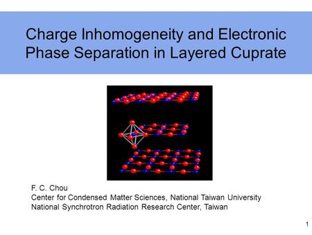 Charge Inhomogeneity and Electronic Phase Separation in Layered Cuprate F. C. Chou Center for Condensed Matter Sciences, National Taiwan University National.