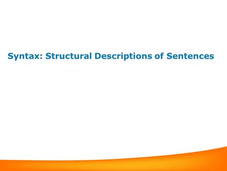 Syntax: Structural Descriptions of Sentences. Why Study Syntax? Syntax provides systematic rules for forming new sentences in a language. can be used.