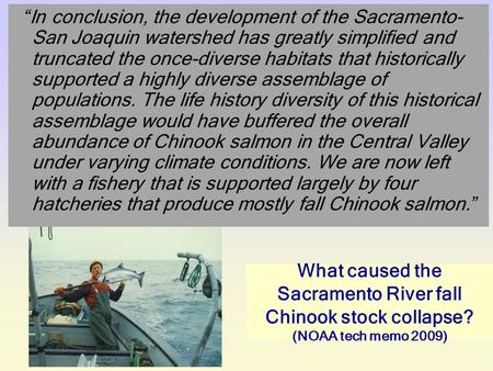“In conclusion, the development of the Sacramento-San Joaquin watershed has greatly simplified and truncated the once-diverse habitats that historically.