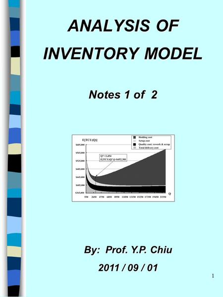1 ANALYSIS OF INVENTORY MODEL Notes 1 of 2 By: Prof. Y.P. Chiu 2011 / 09 / 01.