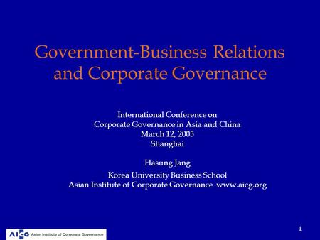 Government-Business Relations and Corporate Governance