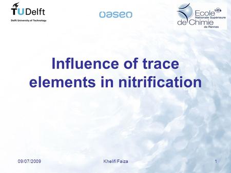 09/07/2009Khelifi Faiza 1 Influence of trace elements in nitrification.