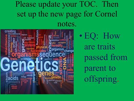 Please update your TOC. Then set up the new page for Cornel notes.