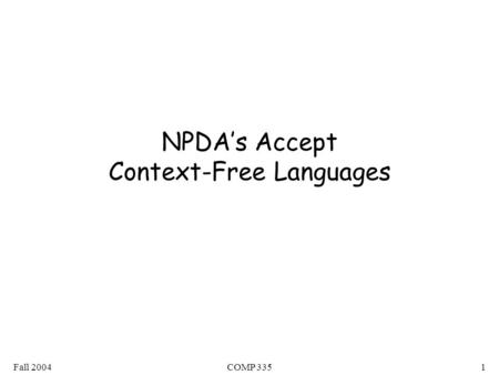 Fall 2004COMP 3351 NPDA’s Accept Context-Free Languages.