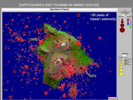 EARTHQUAKES AND TSUNAMI IN HAWAI‘I (GG103) 2006 1975 ~50 years of Hawai‘i seismicity.