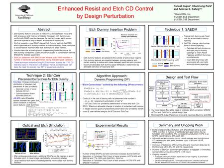 Enhanced Resist and Etch CD Control by Design Perturbation Abstract Etch dummy features are used to reduce CD skew between resist and etch processes and.