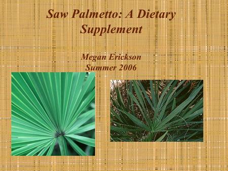 Saw Palmetto: A Dietary Supplement Megan Erickson Summer 2006.
