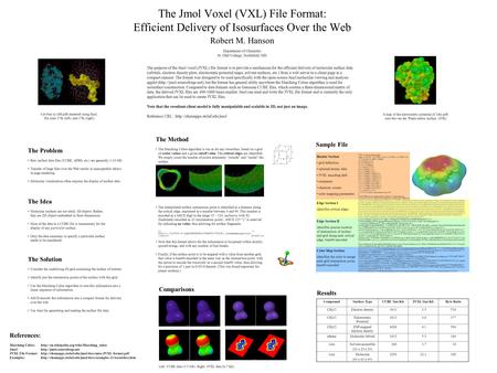The Jmol Voxel (VXL) File Format: Efficient Delivery of Isosurfaces Over the Web Robert M. Hanson The Problem Raw surface data files (CUBE, APBS, etc.)
