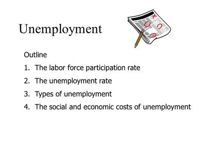 Unemployment Outline The labor force participation rate