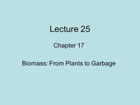 Lecture 25 Chapter 17 Biomass: From Plants to Garbage.