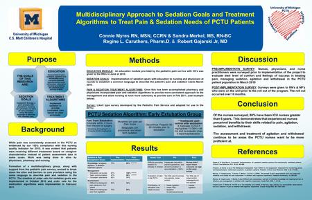 Multidisciplinary Approach to Sedation Goals and Treatment Algorithms to Treat Pain & Sedation Needs of PCTU Patients Connie Myres RN, MSN, CCRN & Sandra.