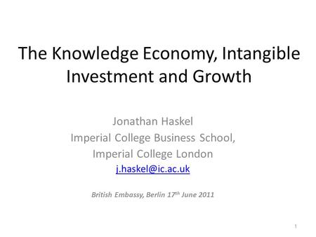 The Knowledge Economy, Intangible Investment and Growth