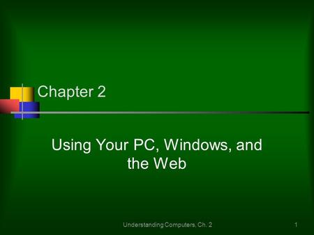 Understanding Computers, Ch. 21 Chapter 2 Using Your PC, Windows, and the Web.