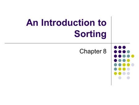 An Introduction to Sorting Chapter 8. 2 Chapter Contents Selection Sort Iterative Selection Sort Recursive Selection Sort The Efficiency of Selection.
