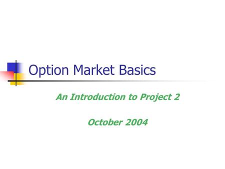 Option Market Basics An Introduction to Project 2 October 2004.