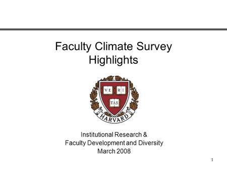 1 Faculty Climate Survey Highlights Institutional Research & Faculty Development and Diversity March 2008.