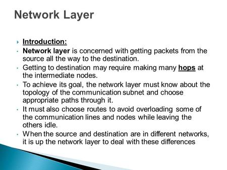 Network Layer Introduction: