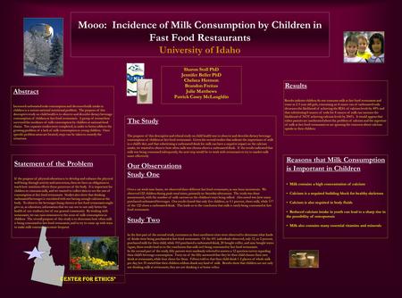 Mooo: Incidence of Milk Consumption by Children in Fast Food Restaurants University of Idaho Sharon Stoll PhD Jennifer Beller PhD Chelsea Hermon Brandon.