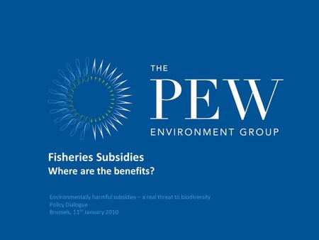 Environmentally harmful subsidies – a real threat to biodiversity Policy Dialogue Brussels, 11 th January 2010 Fisheries Subsidies Where are the benefits?