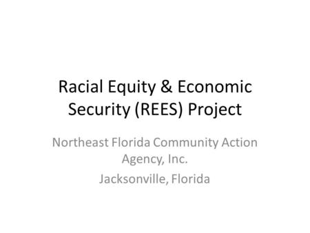 Racial Equity & Economic Security (REES) Project Northeast Florida Community Action Agency, Inc. Jacksonville, Florida.