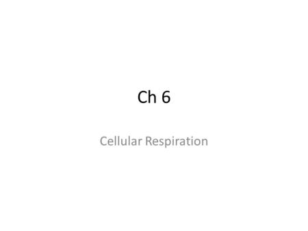 Ch 6 Cellular Respiration. Energy for life ECOSYSTEM Photosynthesis in chloroplasts Glucose Cellular respiration in mitochondria H2OH2O CO 2 O2O2  