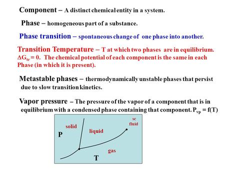 Phase – homogeneous part of a substance. Phase transition – spontaneous change of one phase into another. Transition Temperature – T at which two phases.