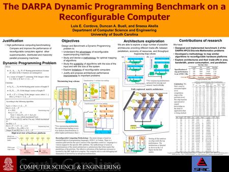 V The DARPA Dynamic Programming Benchmark on a Reconfigurable Computer Justification High performance computing benchmarking Compare and improve the performance.