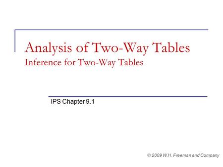 Analysis of Two-Way Tables Inference for Two-Way Tables IPS Chapter 9.1 © 2009 W.H. Freeman and Company.