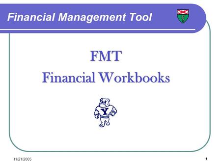 11/21/20051 Financial Management Tool FMT Financial Workbooks.