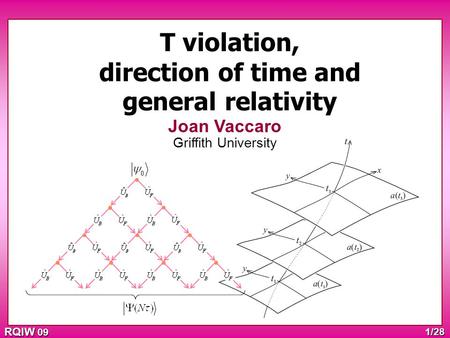 RQIW 09 1/28 T violation, direction of time and general relativity Joan Vaccaro Griffith University.