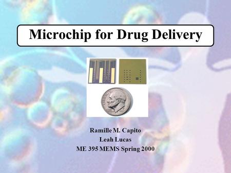 Microchip for Drug Delivery Ramille M. Capito Leah Lucas ME 395 MEMS Spring 2000.
