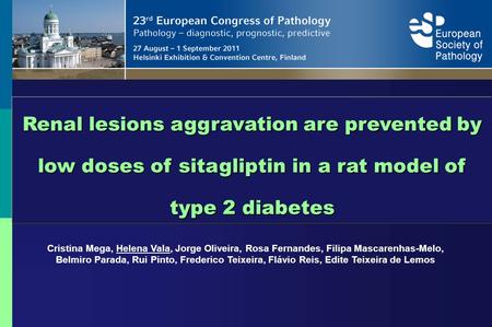 Renal lesions aggravation are prevented by low doses of sitagliptin in a rat model of type 2 diabetes Cristina Mega, Helena Vala, Jorge Oliveira, Rosa.